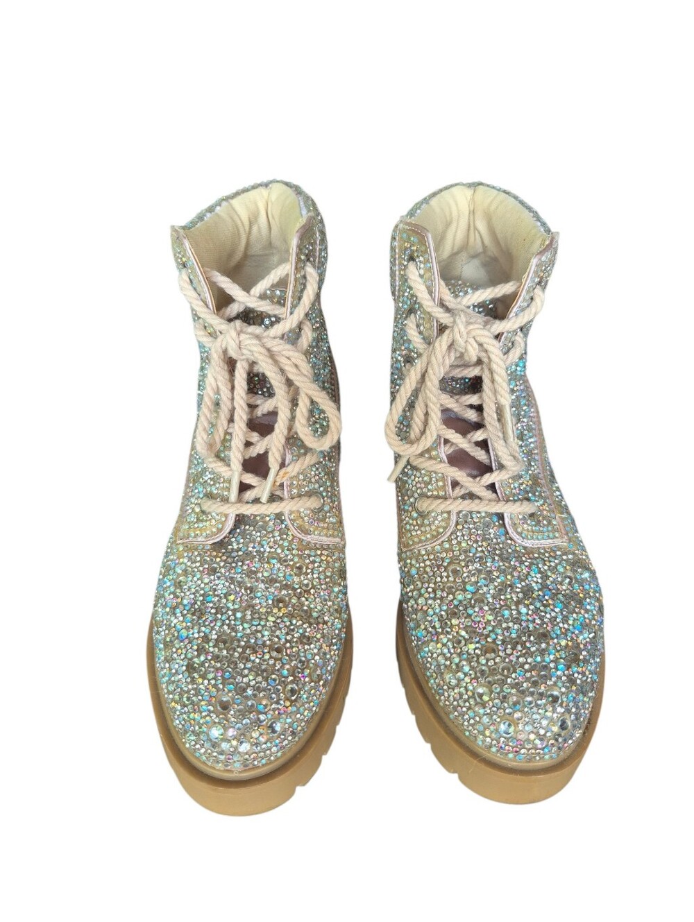 Betsey Johnson HUDSN RHINESTONES Combat Boots 7.5M